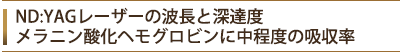 Nd：YAGレーザーの波長と深達度　メラニン・酸化ヘモグロビンに中程度の吸光率